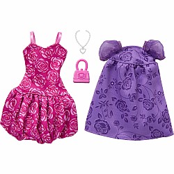 Barbie Fashions 2-Pack, 2 Outfits for Doll with 2 Dresses, Purse and Necklace