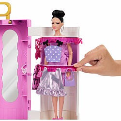 Barbie Closet with Spin & Style Feature, Vanity, Ottoman, 4 Fashions, 20+ Pieces, Portable Storage