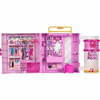 Barbie Closet with Spin & Style Feature, Vanity, Ottoman, 4 Fashions, 20+ Pieces, Portable Storage