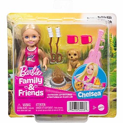 Barbie Chelsea Family & Friends Outdoor Adventures Doll Playset with Pet Puppy & Camping Accessories