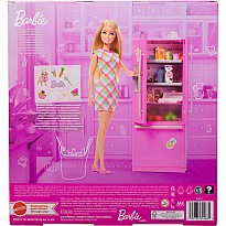 Barbie Doll & Kitchen Playset with Refrigerator & 10 Accessories Including Food, Plus Stickers