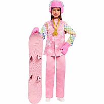 Barbie Careers Snowboarder Doll in Pink Jacket with 10+ Accessories Including Color-Change Snowboard