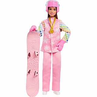 Barbie Careers Snowboarder Doll in Pink Jacket with 10+ Accessories Including Color-Change Snowboard