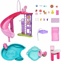 Barbie Dream Pool Playset with Slide & Bubbling Hot Tub, 20+ Accessories Including Pet, Floaties & More