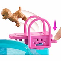 Barbie Dream Pool Playset with Slide & Bubbling Hot Tub, 20+ Accessories Including Pet, Floaties & More