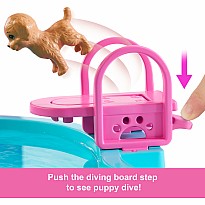 Barbie Dream Pool Playset with Slide & Bubbling Hot Tub, 20+ Accessories Including Pet, Floaties & More