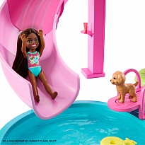 Barbie Dream Pool Playset with Slide & Bubbling Hot Tub, 20+ Accessories Including Pet, Floaties & More