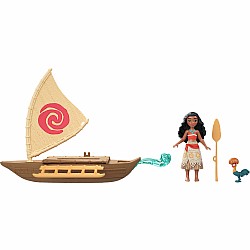 Mattel Disney Moana Boat Adventure Playset w/ Small Doll, Floating Boat, Heihei Friend Figure & Accessories