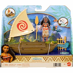 Mattel Disney Moana Boat Adventure Playset w/ Small Doll, Floating Boat, Heihei Friend Figure & Accessories