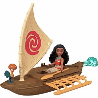 Mattel Disney Moana Boat Adventure Playset w/ Small Doll, Floating Boat, Heihei Friend Figure & Accessories