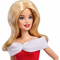Barbie Style Doll with Santa-Inspired Dress and Accessories, Blonde Hair and Gold Present