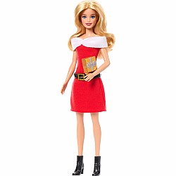 Barbie Style Doll with Santa-Inspired Dress and Accessories, Blonde Hair and Gold Present