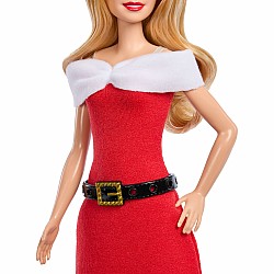 Barbie Style Doll with Santa-Inspired Dress and Accessories, Blonde Hair and Gold Present