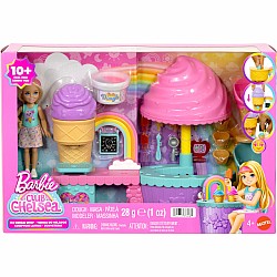 Barbie Chelsea Club Ice Cream Shop Playset with Doll, 2 Dough Colors, and Accessories