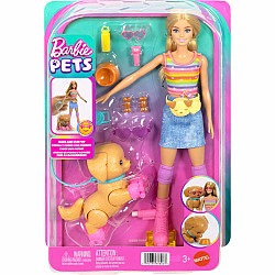 Barbie Pets Skate and Run Pup Blonde Doll with Puppy, Skates, and Accessories
