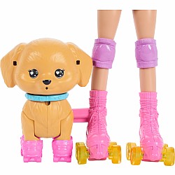 Barbie Pets Skate and Run Pup Blonde Doll with Puppy, Skates, and Accessories