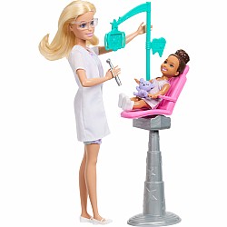 Barbie Careers Dentist Playset with Blonde Fashion Doll, Small Doll, Examination Chair & Accessories