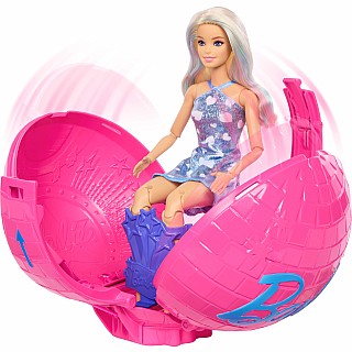 Barbie Team Roll and Reveal Pop Star Doll and Accessories with Blonde Fashion Doll, 8 Surprises s & Disco Ball Encasement