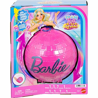 Barbie Team Roll and Reveal Pop Star Doll and Accessories with Blonde Fashion Doll, 8 Surprises s & Disco Ball Encasement
