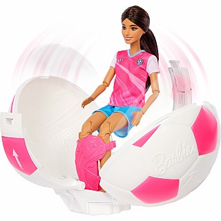 Barbie Team Roll and Reveal Soccer Player Doll and Accessories with Brunette Fashion Doll, 8 Surprises & Soccer Ball Encasement
