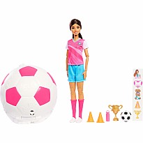 Barbie Team Roll and Reveal Soccer Player Doll and Accessories with Brunette Fashion Doll, 8 Surprises & Soccer Ball Encasement