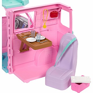 Barbie Dream Land Road Trip Camper with 4 Areas of Play, 20 Pieces, Smores, and Puppy