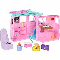 Barbie Dream Land Road Trip Camper with 4 Areas of Play, 20 Pieces, Smores, and Puppy