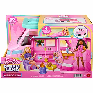 Barbie Dream Land Road Trip Camper with 4 Areas of Play, 20 Pieces, Smores, and Puppy