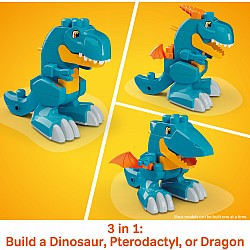 MEGA BLOKS Fisher-Price Build & Chomp Dinosaur T-Rex Block Toy with Rolling Wheels (25 Pieces) for Kids