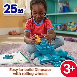 MEGA BLOKS Fisher-Price Build & Chomp Dinosaur T-Rex Block Toy with Rolling Wheels (25 Pieces) for Kids