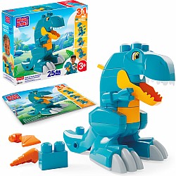 MEGA BLOKS Fisher-Price Build & Chomp Dinosaur T-Rex Block Toy with Rolling Wheels (25 Pieces) for Kids