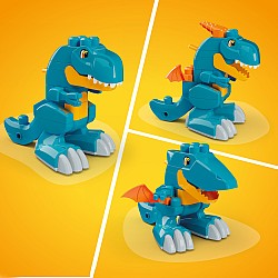 MEGA BLOKS Fisher-Price Build & Chomp Dinosaur T-Rex Block Toy with Rolling Wheels (25 Pieces) for Kids