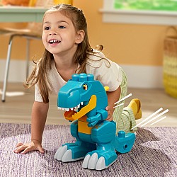 MEGA BLOKS Fisher-Price Build & Chomp Dinosaur T-Rex Block Toy with Rolling Wheels (25 Pieces) for Kids
