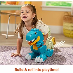 MEGA BLOKS Fisher-Price Build & Chomp Dinosaur T-Rex Block Toy with Rolling Wheels (25 Pieces) for Kids