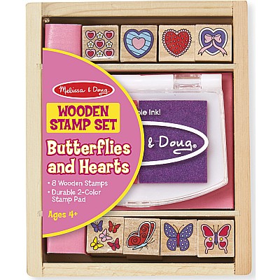 Wooden Stamp Set - Butterflies and Hearts