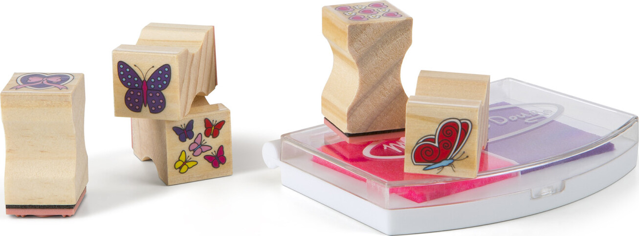 Melissa & Doug Butterflies and Hearts Wooden Stamp Set in Pink and Purple