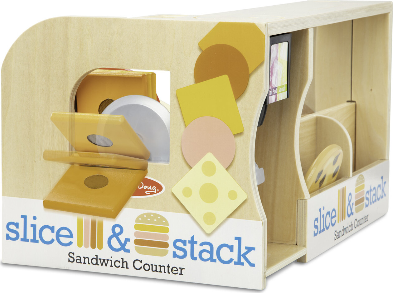 Melissa & Doug Wooden Slice & Stack Sandwich Counter with Deli Slicer –  56-Piece Pretend Play Wooden Food Toys, Kitchen Food Set For Toddlers And  Kids