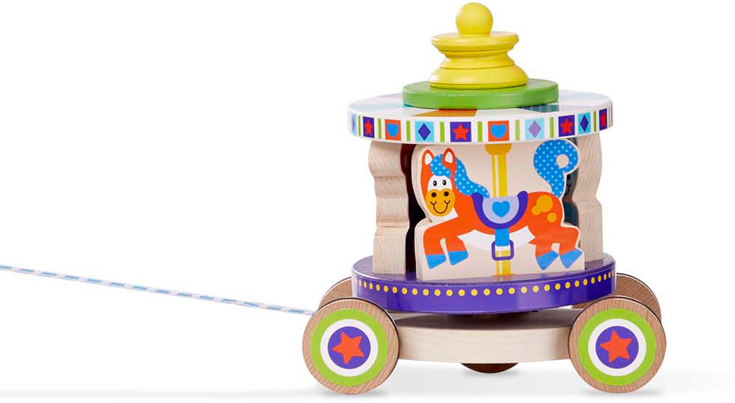 Details about   Melissa & Doug First Play Wooden CAROUSEL PULL TOY Merry Go Round Ponies 13616 
