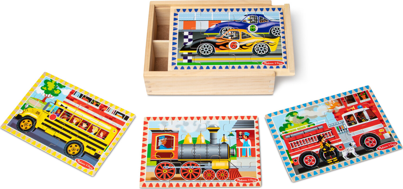 Melissa & Doug 4 Wooden Vehicle Jigsaw Puzzles in a box Age 3+ 