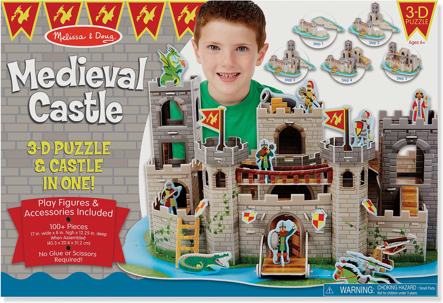 Pieces MELISSA & DOUG Medieval Castle 3D Puzzle and Play Set In One New 100 