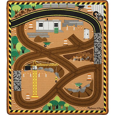 Round the Construction Zone Work Site Rug & Vehicle Set