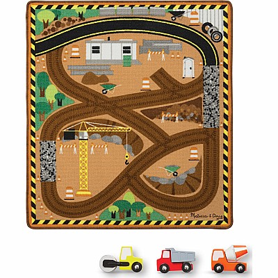 Round the Construction Zone Work Site Rug & Vehicle Set