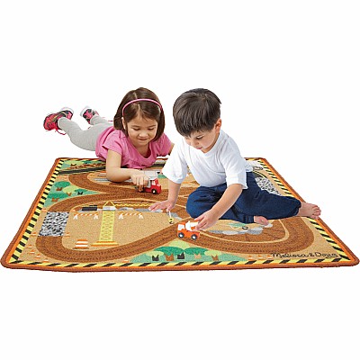 Round the Construction Zone Work Site Rug & Vehicle Set