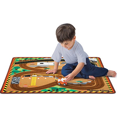 Round the Construction Zone Work Site Rug & Vehicle Set