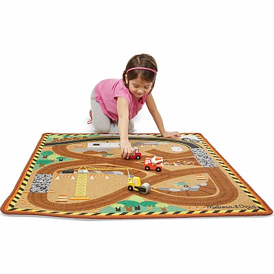 Round the Construction Zone Work Site Rug & Vehicle Set