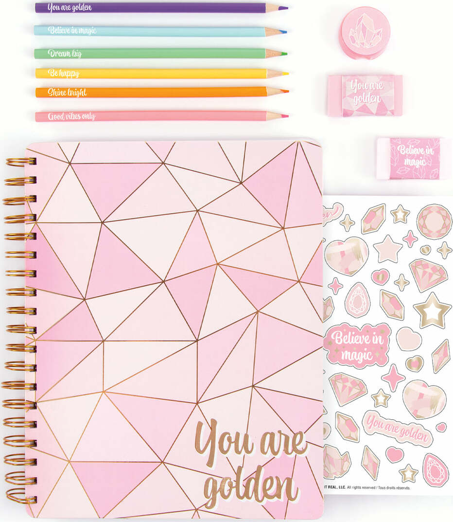 Three Cheers for Girls - Pink & Gold All-In-1 Sketchbook Set - Girls Diary,  638241120296