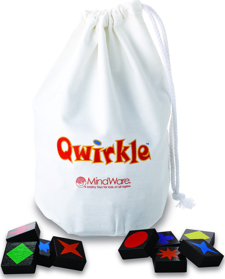 MindWare Qwirkle™ Game - 108 Durable Wooden Tiles & Canvas Drawstring Bag -  Board Game for Kids & Adults - 2 to 4 Players - Ages 6+