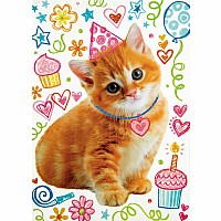 Birthday Kitty Doodle Glitter Card
