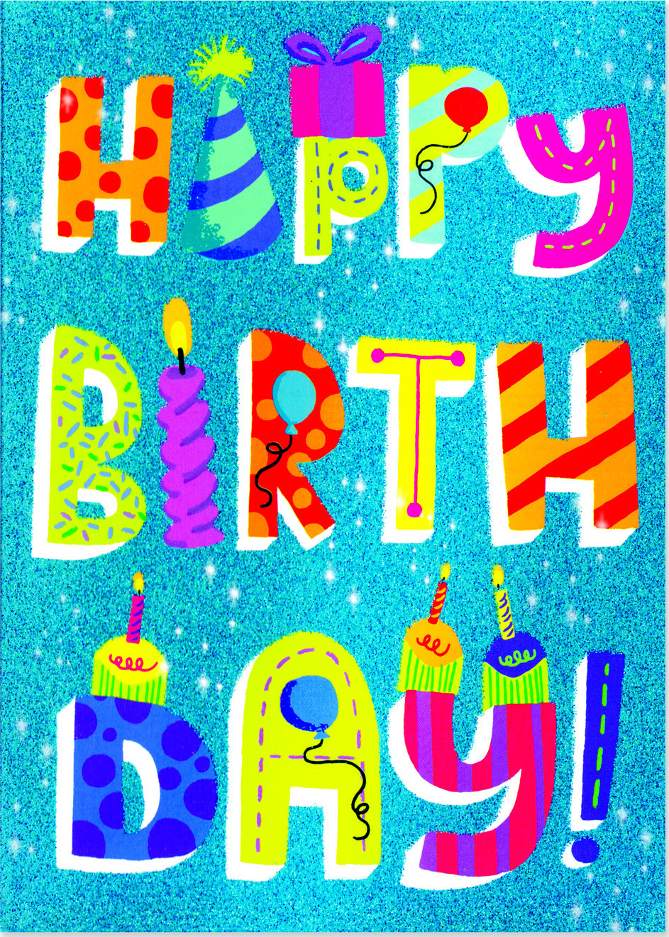 Happy Birthday Lettering Glitter Card