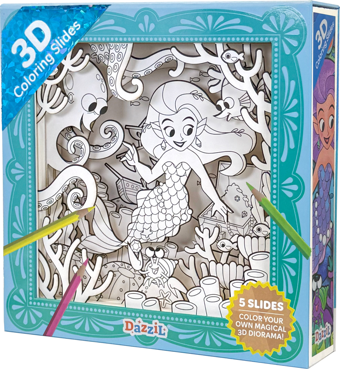 3D Coloring Slides - Mermaid